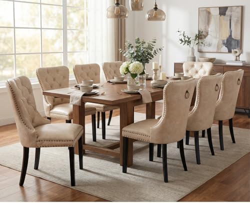 CIMOTA Beige Leather Dining Chairs Set of 8 Mid Century Modern Dining Room Ch...