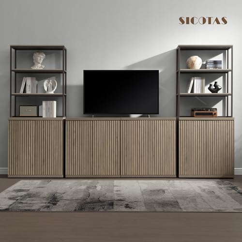 SICOTAS Book Shelf Fluted Bookshelf Cabinet -75" Tall Bookcase