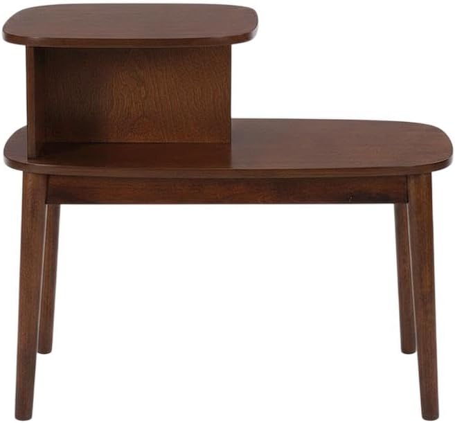 Furnifact Brown Chairside End Table, 2 Tier Shelves, Mid-Century Style Solid ...