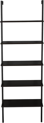 5-Tier wall Mounted Bookshelf, Ladder Shelves, Metal Frame & Wood Board, Decorative Shelving, Narrow Ladder Bookcase, Open Storage, Mordern Leaning Bookshelf for Bedroom, Living Room, Office, Black