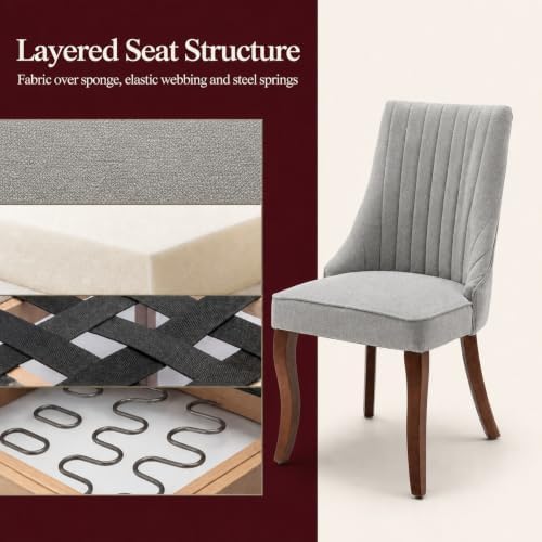 Mid Century Modern Dining Chairs Set of 4, Gray Upholstered Dining Chairs Set...