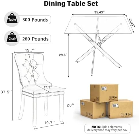 5 Piece Clear Glass Top Dining Set, 36'' Modern Minimalist Square Din...