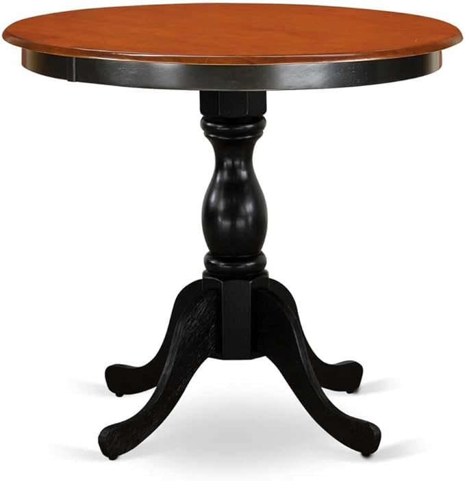 East West Furniture ESAN3-BCH-LC 3 Piece Kitchen Table & Chairs Set Contains a Round Dining Room Table with Pedestal and 2 Faux Leather Upholstered Dining Chairs, 30x30 Inch, Black & Cherry