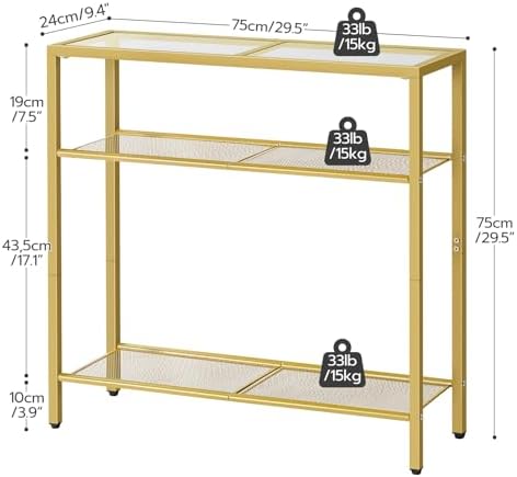 HOOBRO 29.5" Narrow Console Table, 3-Tier Tempered Glass Sofa Table | Mo...
