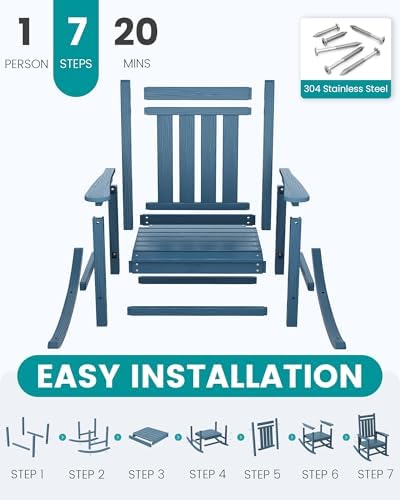 SERWALL Outdoor Rocking Chair Set of 2, HDPE Rocker for Adults, Blue | 21.1&q...