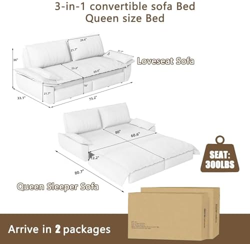 70.1" Sleeper Sofa Bed Queen Size, Pull Out Convertible Velvet Couch, Gr...