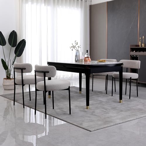 Dining Chairs Set of 4, Round Upholstered Boucle Dining Room Chairs, Mid-Cent...