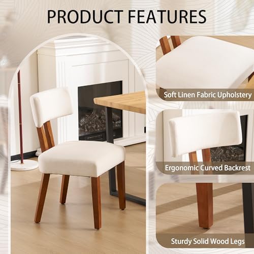 MOJAY Dining Chairs Set of 4, Mid Century Modern Kitchen Chair Linen Fabric S...