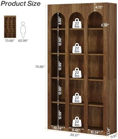 Tribesigns 5-Tier Arched Bookshelf, 70.87-Inch Mid Century Modern Bookcase