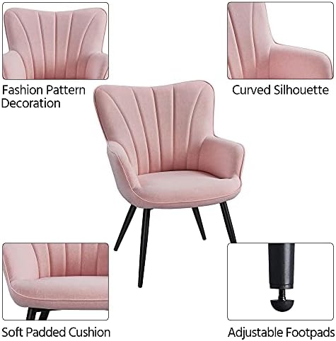 Yaheetech Accent Chair, Upholstered Armchair with Metal Legs, Pink | Linen Fa...