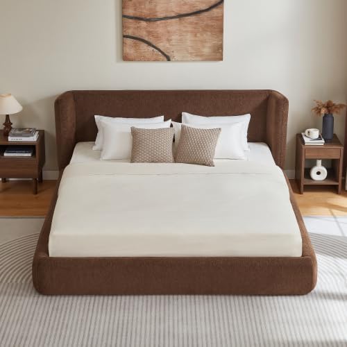 King Upholstered Bed Frame w/ Wingback Headboard, Cloud Platform Bedframe