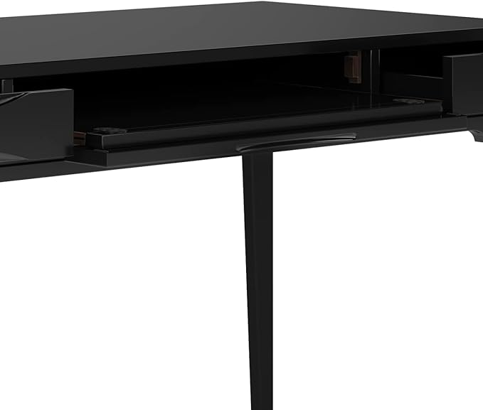 SIMPLIHOME Harper Desk - 60-Inch Wide Solid Hardwood Writing Desk in Black, Mid-Century Modern Home Office Computer Table for Workspace or Study with 2 Drawers and Flip-Down Keyboard Tray