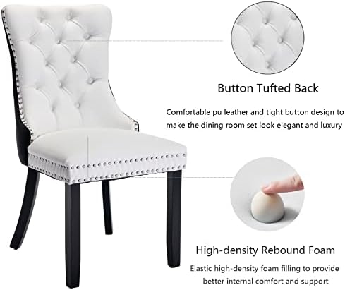 Black and White Dining Chairs Set of 2, Velvet Back, PU Leather Seat