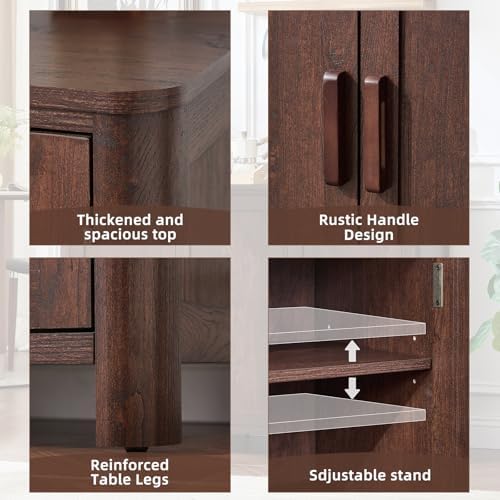 Joaxswe Walnut Sideboard Buffet Cabinet, 46" Arc-Shaped Storage Credenza