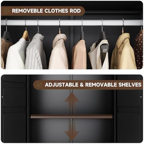 Letaya Metal Armoire Wardrobe Closet with Drawers,Clothing Storage Cabinet wi...