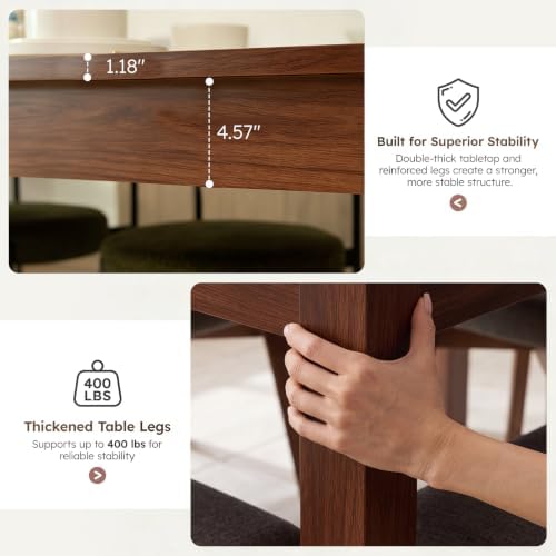 Dining Table for 6, Farmhouse Rectangular Kitchen Table, Walnut Wood