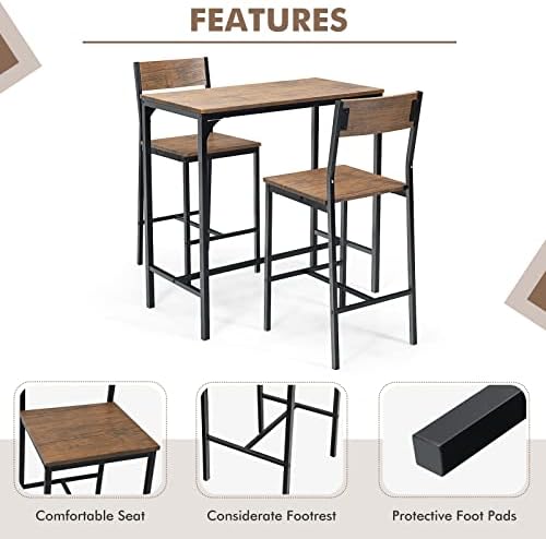 GIANTEX 3 Piece Pub Table Set, Bar Table and Chairs Set of 2, Kitchen Counter...