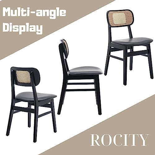 ROCITY Black Dining Chairs Set of 2 Faux Leather Dining Room Chairs with Ratt...