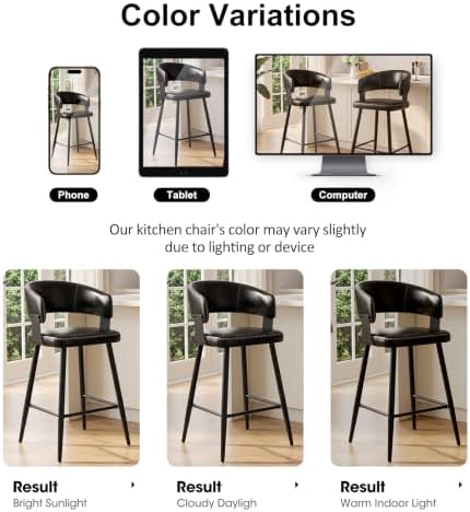 26" Counter Height Bar Chairs Set of 2, Padded Island Chairs, Black