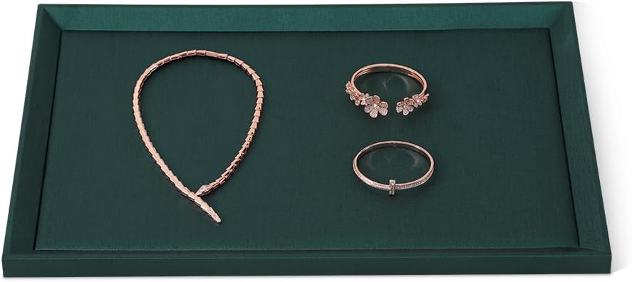 Flat Tray For Jewelry, Premium Green Leather Jewelry Tray, Large Jewelry Display Tray For Watch, Necklace, Ring, Pendants