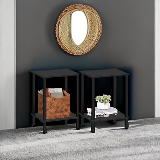 TUTOTAK End Table, Set of 2, Side Table, Nightstand, 2-Tier Storage Shelf