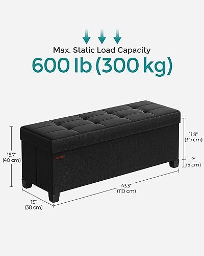 SONGMICS Storage Ottoman Bench, Foldable Foot Rest with Legs, 15 x 43 x 15.7 ...
