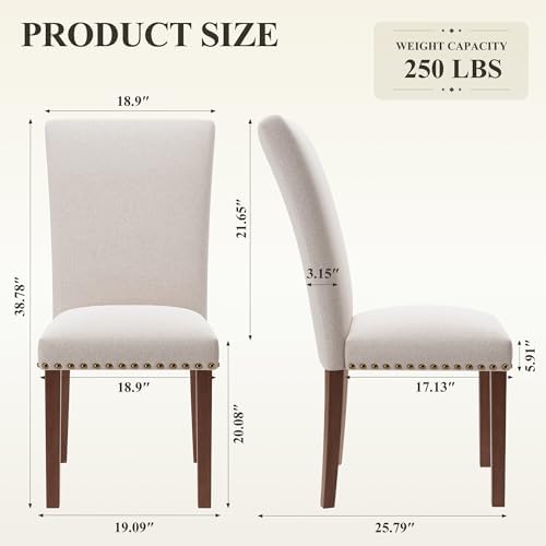 COLAMY High Back Upholstered Dining Chairs Set of 2, Beige