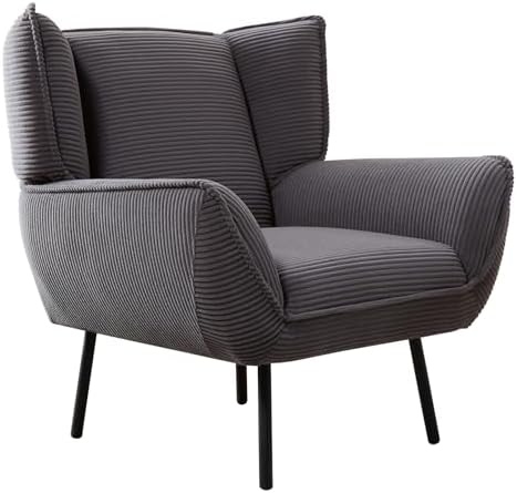 Corduroy Wingback Accent Chair, High Back Armchair with Deep Seat, Gray