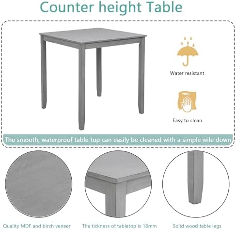 LUMISOL 5-Piece Dining Table Set for 4, Farmhouse Counter Height Kitchen Dini...