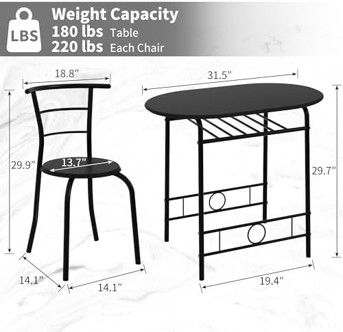 VECELO 3-Piece Dining Table Set for Kitchen Breakfast Nook, Wood Grain Oval T...