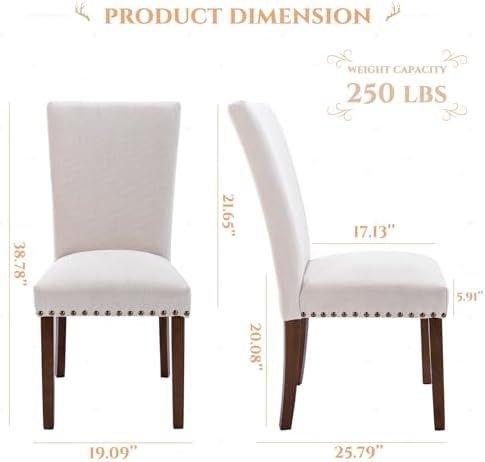 Set of 4 Beige Upholstered Dining Chairs, Farmhouse Kitchen Chairs with High ...