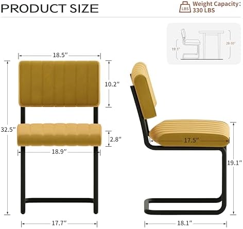Mid-Century Modern Dining Chairs Set of 4 with Metal Legs, Yellow