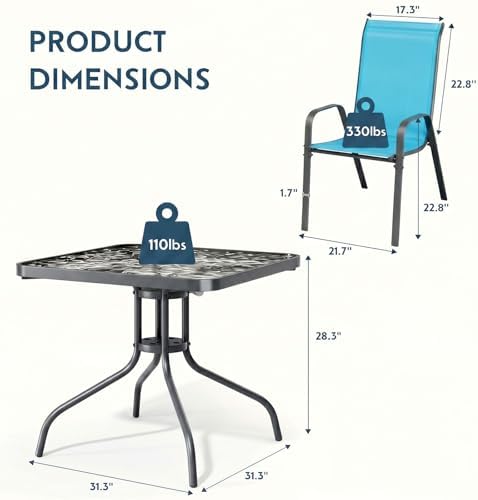 Arlopu 5 Pieces Outdoor Patio Dining Set, Glass Table and Textilene Chair