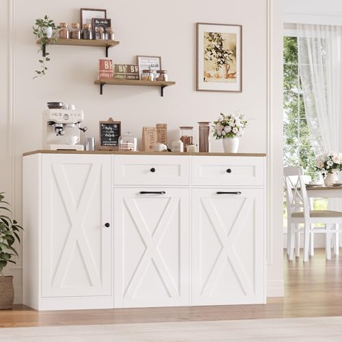 HOSTACK 12.5 Gallon Trash Can Cabinet, 47"W Dual Garbage Can Cabinet, White