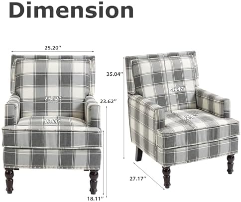 Plaid Accent Chair, Mid-Century Modern Armchair, Upholstered Decorative Readi...