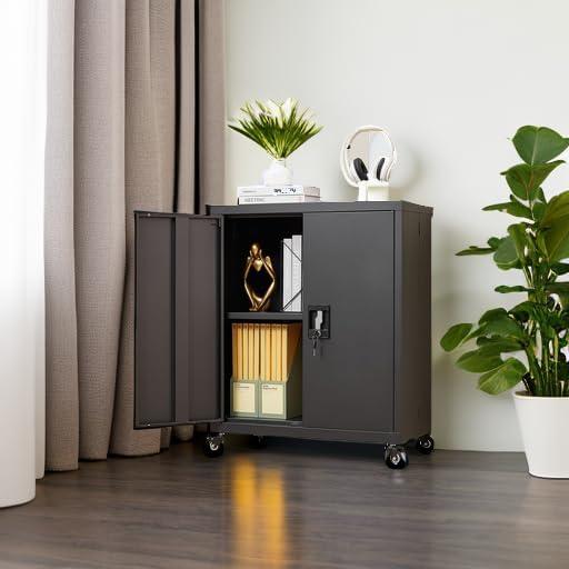GREATMEET 32" H Lockable Storage Cabinet, Small Locking Cabinet with Doo...