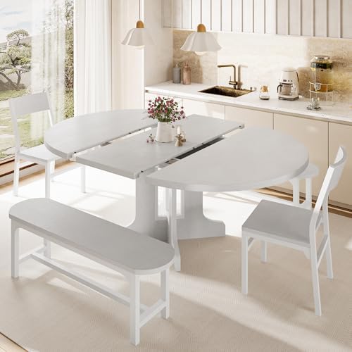 iPormis 5-Piece Round Dining Table Set for 4-6, 59" Extendable Dining Ro...