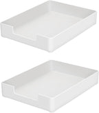 Desk Letter Tray, 2 PCS A4 Size Plastic Stackable File Document Organizer, Office Desktop File Paper Holder, Anti-Skid Stacking Support for Office Supplies (2X White)