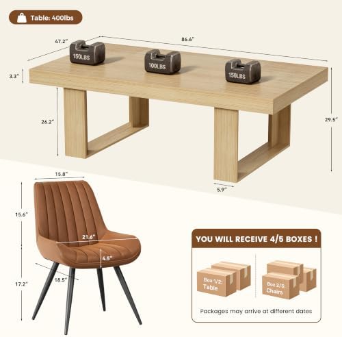 Miereirl 7-Piece Modern Farmhouse Dining Table Set, 86.6" x 47.2" S...