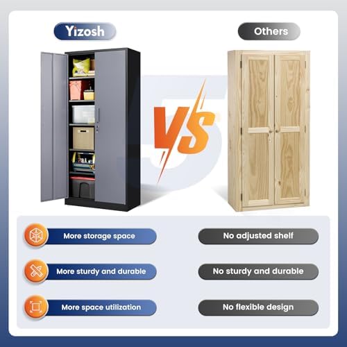 Yizosh Metal Garage Storage Cabinet with 2 Doors and 5 Adjustable Shelves - 7...
