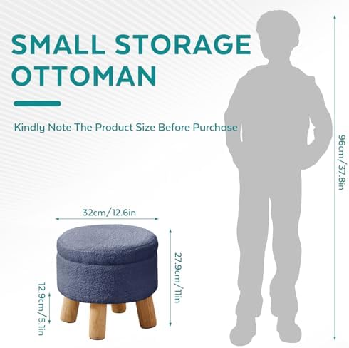 Small Foot Stool Ottoman with Storage, Sherpa Ottoman Foot Rest for Couch, Ro...