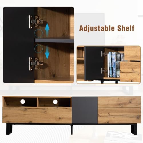 Bellemave TV Stand for TVs up to 80", Modern Entertainment Center with Cabinets, Drawers & Open Shelves, Wooden Media Console with Storage for Living Room, Bedroom & Home Theatre (Wood Grain)