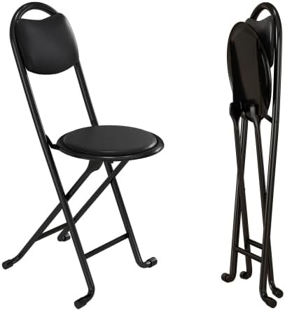 2pcs Tall Folding Stool with High Backrest, 29''Heavy Duty Foldable Stools w/ Cushioned Padded, Black Metal Folding Bar Stools,Collapsible Stool Chair for Outdoor Indoor Kitchen Wedding Cafe (2)