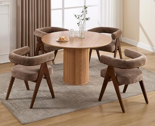 CIMOTA Barrel Wooden Dining Chairs with Arms Set of 6, Farmhouse Fabric Uphol...