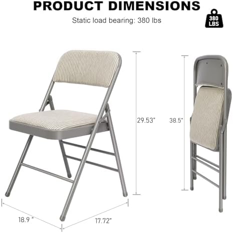6 Pack Padded Folding Chairs with Fabric Cushion and Back, Oatmeal Stripe | H...