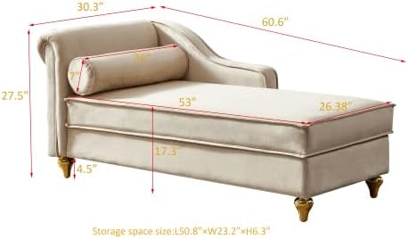 60.6''Velvet Chaise Lounge Indoor, Modern Velvet Lounge Chair with Le...