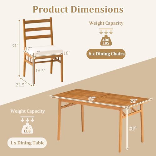 Tangkula 7 Pieces Patio Acacia Wood Dining Set, Outdoor Heavy Duty Rectangula...