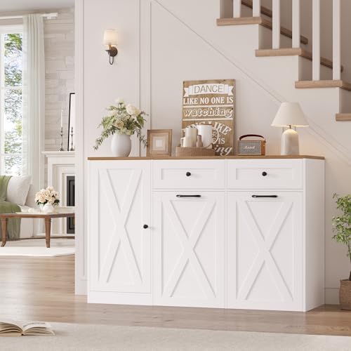 HOSTACK 12.5 Gallon Trash Can Cabinet, 47"W Dual Garbage Can Cabinet, White