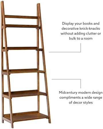 Linon Melissa Walnut Mid-Century 5 Shelf Bookcase
