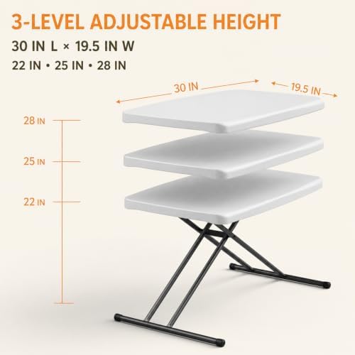 Folding Table, TV Tray with 3 Levels Adjustable Height, Heavy Duty No Assembl...